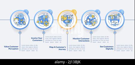 Ways to become customer-centric business circle infographic template Stock Vector