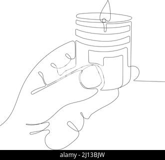 candle in human hand, scented candles in spa salon Stock Vector