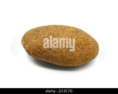 Sea pebble sandstone. Close-up. Isolated on white background. Stock Photo