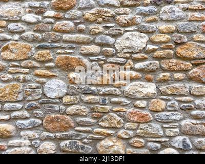 Stone wall texture. Part of old rocky hand crafted background with copy space. Walls made of natural bricks. High quality photo. Home and office decor Stock Photo