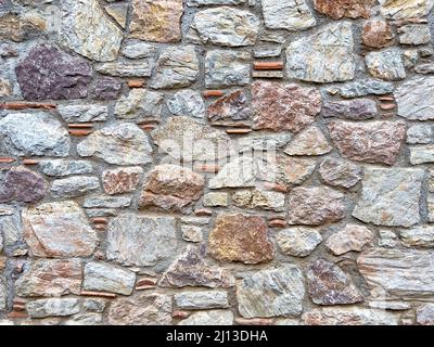 Stone wall texture. Part of old rocky hand crafted background with copy space. Walls made of natural bricks. High quality photo. Home and office decor Stock Photo