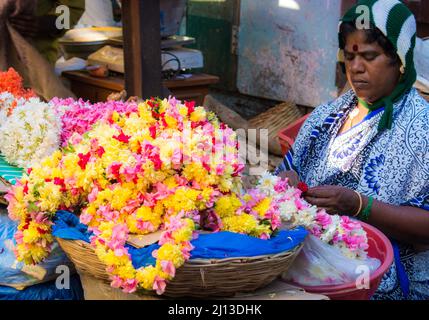 Pondicherry food Market, Pondicherry now known as Puducherry is the capital and the most-populous city of the Union Territory of Puducherry in India. Stock Photo