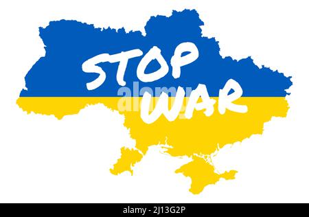 eps vector illustration with silhouette of country ukraine with country colors and white text STOP WAR for conflict with russia 2022 Stock Vector