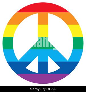 eps vector illustration showing peace sign colored with different rainbow colors isolated on white background Stock Vector