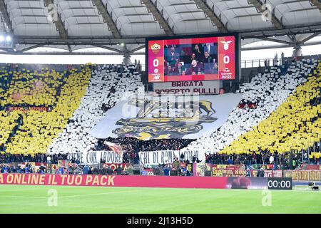 Rome, Italy. 20th Mar, 2022. Supporters of AS Roma during the Serie A match between AS Roma and SS Lazio at Stadio Olimpico, Rome, Italy on 20 March 2022. Credit: Giuseppe Maffia/Alamy Live News Stock Photo