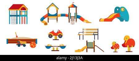 Children playground isolated elements on white background Stock Vector