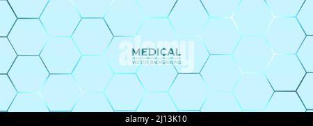 Light blue abstract wide medical background science concept with hexagonal structure grid Stock Vector