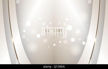 Abstract festive elegant realistic beige luxury background with gold line and bokeh light effect Stock Vector