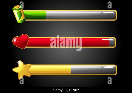 Set bar scale energy, life and level in the game. Stock Vector