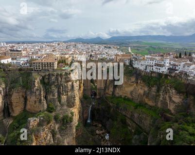 aerial view of the monumental city of Ronda in the province of Malaga, Spain. Stock Photo