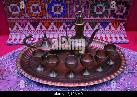 Traditional Palestinian tea set: made of bronze teapots, cups and tray ...