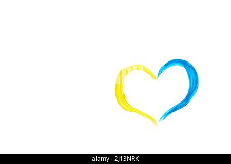 Ukrainian colors brush strokes in heart shape on white background Stock Photo