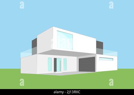 Architectural sketch of a modern exclusive house. Construction perspective architecture art background. Vector illustration Stock Vector