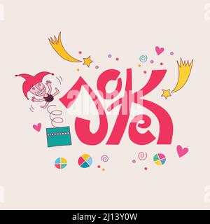 Word Joke with surprise box and jester. Stock Vector