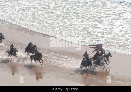 Snow White and the Huntsman, Battle on the Beach, Marloes Sands, Pembrokeshire, Wales, UK Stock Photo