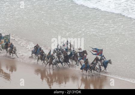 Snow White and the Huntsman, Battle on the Beach, Marloes Sands, Pembrokeshire, Wales, UK Stock Photo