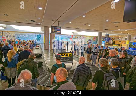 Airport baggage reclaim at Paphos Airport, Cyprus. Stock Photo