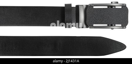 Ends of mens Holeless leather belt isolated on white background Stock Photo
