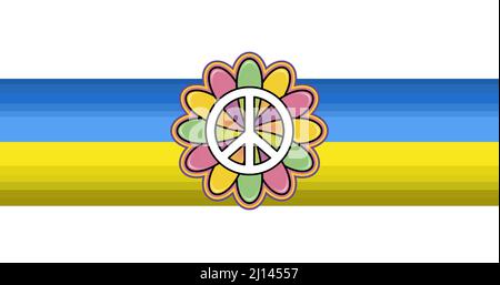 Peace symbol on flower over yellow and blue ukrainian flag against white background Stock Photo