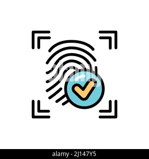 Fingerprint scan approved color line icon. ID and verifying person. Biometric identification element. Stock Vector