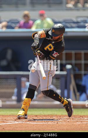 Port Charlotte, United States. 21st Mar, 2022. Port Charlotte, FL USA: Pittsburgh  Pirates third baseman Rodolfo Castro (14) throws to first during a spring  training baseball game against the Tampa Bay Rays