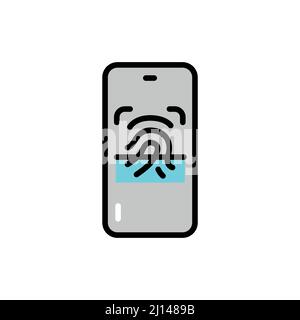 Fingerprint scan in smartphone color line icon. ID and verifying person. Biometric identification element. Stock Vector