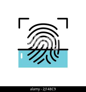 Fingerprint scan provides security access color line icon. ID and verifying person. Biometric identification element. Stock Vector