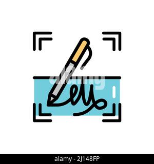 Signature identification olor line icon. ID and verifying person. Stock Vector