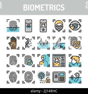 Biometrics color line icons set. Signs for web page, mobile app, button. Editable stroke. Stock Vector