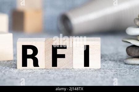 Truck hold letter block in word RFI Abbreviation of request for information on wood background Stock Photo
