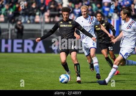 Veneziaâ&#x80;&#x99;s Ethan Ampadu  during  Venezia FC vs UC Sampdoria, italian soccer Serie A match in Venice, Italy, March 20 2022 Stock Photo