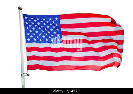 American flag waving isolated on white Stock Photo - Alamy