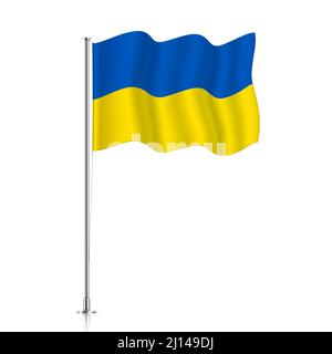 Ukrainian flag waving on a metallic pole. The official flag of Ukraine, isolated on a white background. Stock Vector