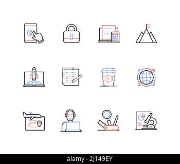 Business launch and startup - line design style icons Stock Vector