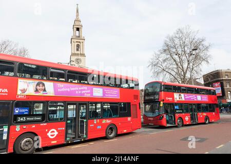 Red buses parked up at Waterloo in London,England,UK Stock Photo