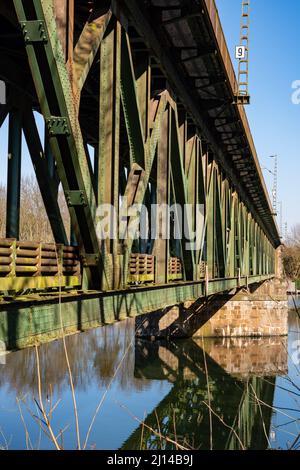 Steel railroad bridge over the Ruhr near Essen Kettwig Stock Photo