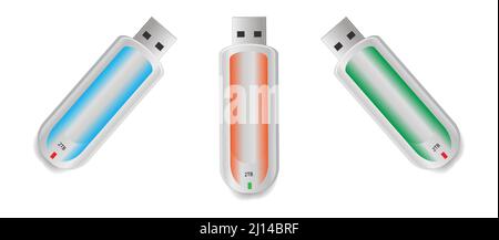 Pen Drive Vector Illustration. Editable Storage Cool Colored Drive Icon for Print Stock Vector