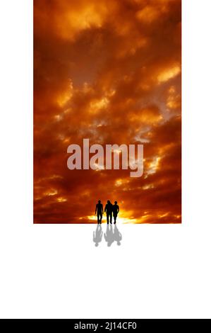 three firends in silhouette framed Stock Photo
