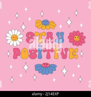 Retro daisies and sparkles on pink background. Stock Vector