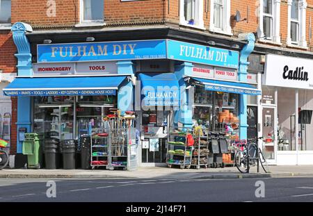 Shops on Fulham Road, London, UK. A fashionable district of West London. Stock Photo