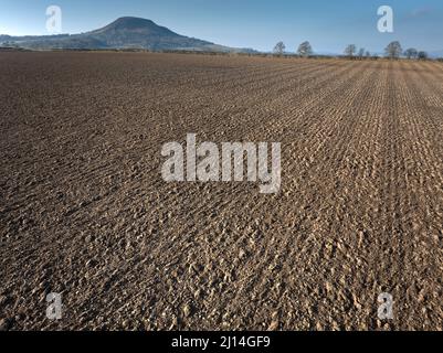 Aerial view to the site of Trimontium Roman fort complex by Newstead in the Scottish Borders. Most northerly fort in the Roman Empire Stock Photo