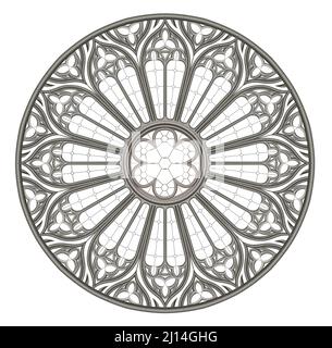 Medieval Gothic stained glass round window texture Stock Vector