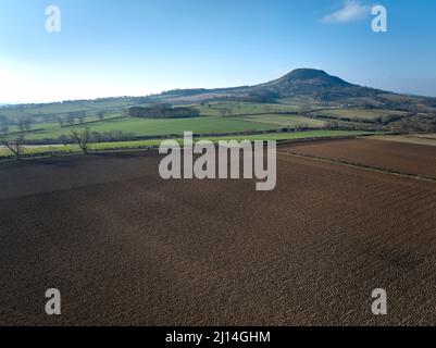 Aerial view to the site of Trimontium Roman fort complex by Newstead in the Scottish Borders. Most northerly fort in the Roman Empire Stock Photo
