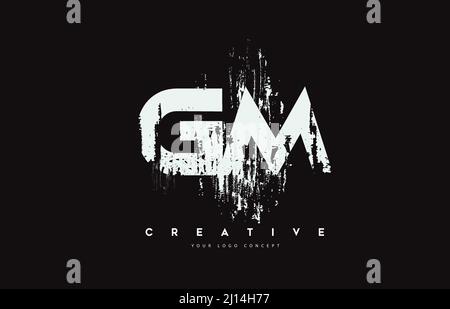 GM G M Grunge Brush Letter Logo Design in White Black Colors. Creative Brush Letters Vector Illustration. Stock Vector