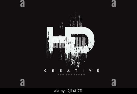 HD H D Grunge Brush Letter Logo Design in Black Colors. Creative Brush ...