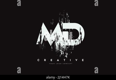 MD M D Grunge Brush Letter Logo Design in Black Colors. Creative Brush ...