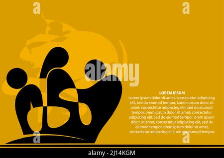 Husband left after finding out his wife was cheating on him. Vector Illustration on orange background. Stock Vector