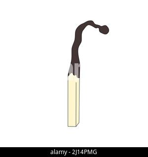 Vector illustration of a burned matchstick isolated on white background. A symbol of emotional burnout and depression Stock Vector