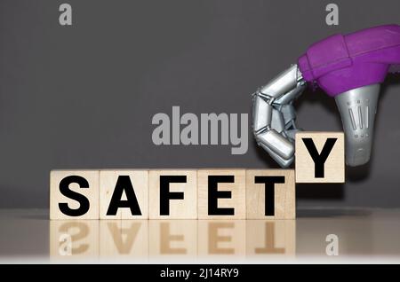 safety word written on wood block, concept Stock Photo