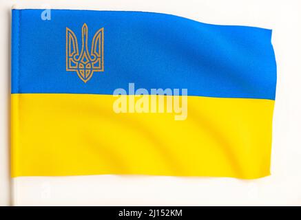 Ukrainian flag isolated on white background. Emblem of Ukraine. Flag frame, blue and yellow colors. Stock Photo